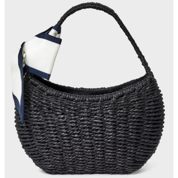a new day Handbags - Straw Mini Bag with Bow - A New Day™ Black Woven Paper Straw Structured s18